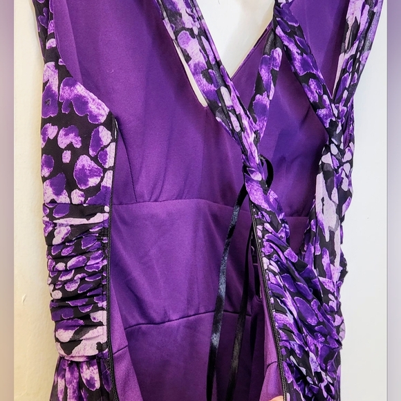 Hailey by Adrianna Papell Purple Criss-Cross Back Chiffon Sheer Maxi Dress SZ 12 - Picture 6 of 16